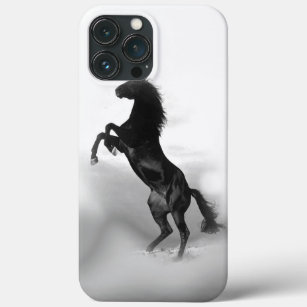 Schwarz-weiße aufrichtenpferdeSilhouette iPhone 13 Pro Max Hülle