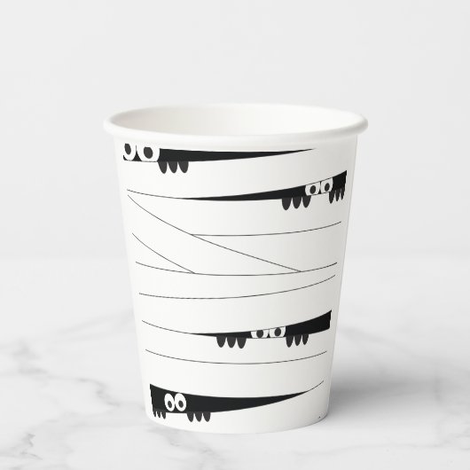 Schwarz-weiße Augen pinkeln Mummy Halloween Pappbecher (Rückseite)
