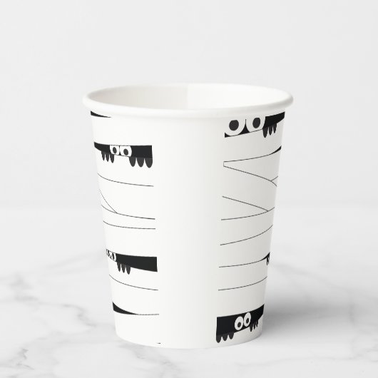 Schwarz-weiße Augen pinkeln Mummy Halloween Pappbecher (Links)