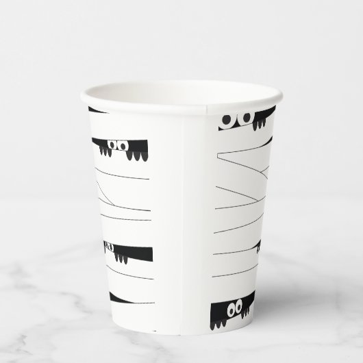 Schwarz-weiße Augen pinkeln Mummy Halloween Pappbecher (Rechts)