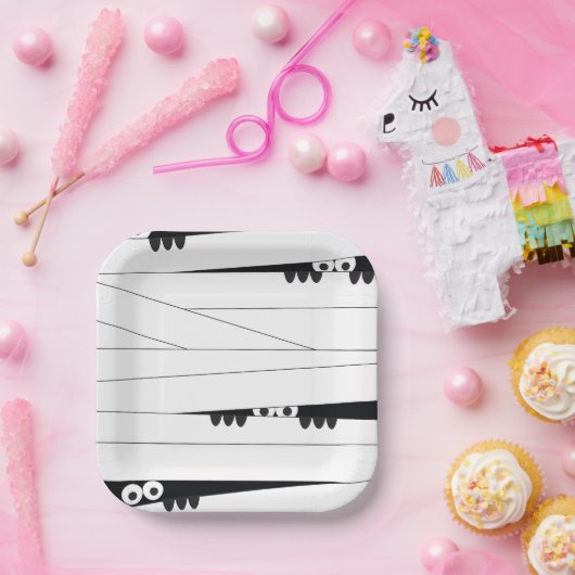 Schwarz-weiße Augen pinkeln Mummy Halloween Pappteller (Party)