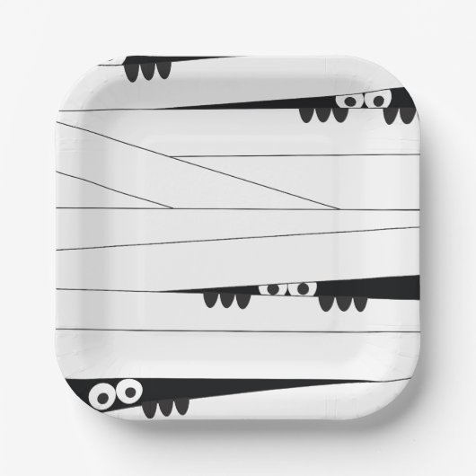 Schwarz-weiße Augen pinkeln Mummy Halloween Pappteller (Vorderseite)