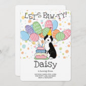 Schwarz-weiße Aussiedoodle Birthday Party Einladun Einladung (Vorne/Hinten)