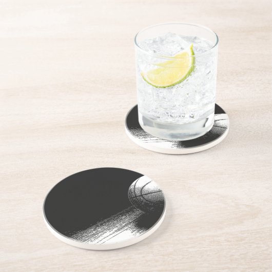 Schwarz-weiße Basketball-Kunst Sandstein Untersetzer (Seite)