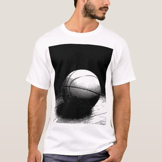 Schwarz-weiße Basketball-Kunst T-Shirt (Vorderseite)