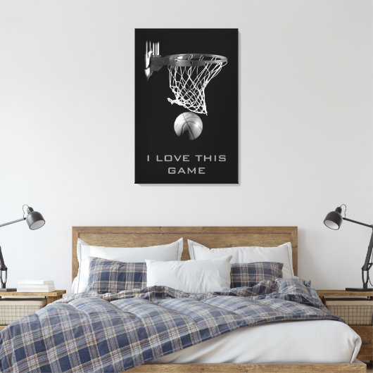 Schwarz-weiße Basketball Wrapped Canvas Leinwanddruck (Insitu (Schlafzimmer))