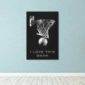 Schwarz-weiße Basketball Wrapped Canvas Leinwanddruck (Insitu (Holzboden))