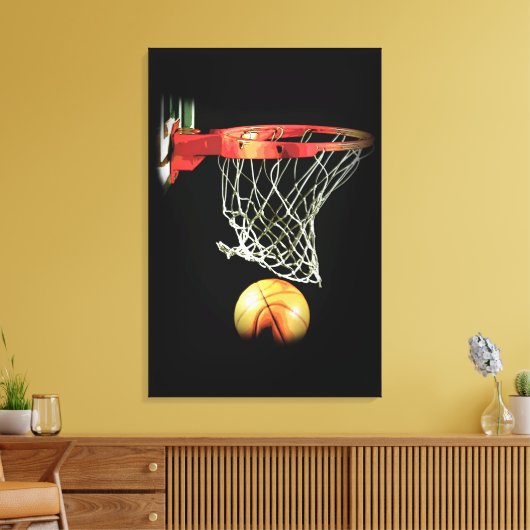 Schwarz-weiße Basketball Wrapped Canvas Leinwanddruck (Insitu (Wohnzimmer))