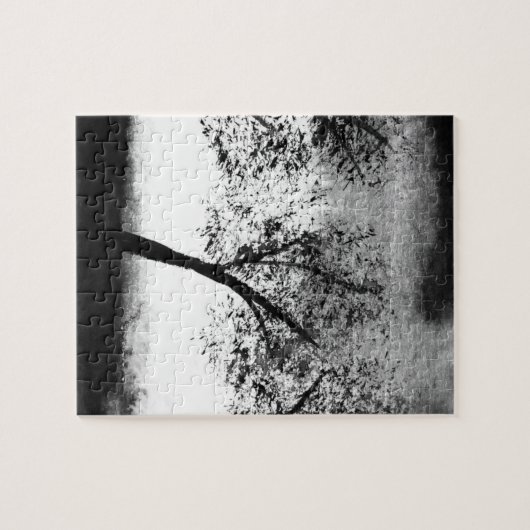 Schwarz-weiße Bäume Elegant minimalistisch Jigsaw Puzzle (Horizontal)
