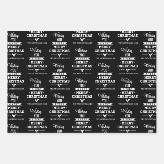 Schwarz-weiße Bäume, Schneeflocken und Wünsche Wei Geschenkpapier Set (Vorderseite 2)