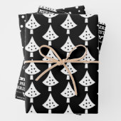 Schwarz-weiße Bäume, Schneeflocken und Wünsche Wei Geschenkpapier Set (Beispiel)