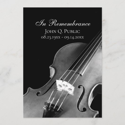Schwarz-weiße Beerdigung von Violinmusikern Programm (Vorderseite)