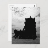 Schwarz-weiße Belem Tower Silhouette | Torre Belem Postkarte (Vorne/Hinten)