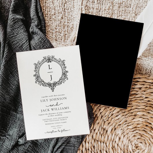 schwarz-weiße Blatt-Krone Hochzeitseinladung Save The Date