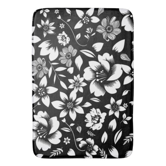 Schwarz-weiße Blätter der Moderne Badematte (Vorderseite Vertikal)