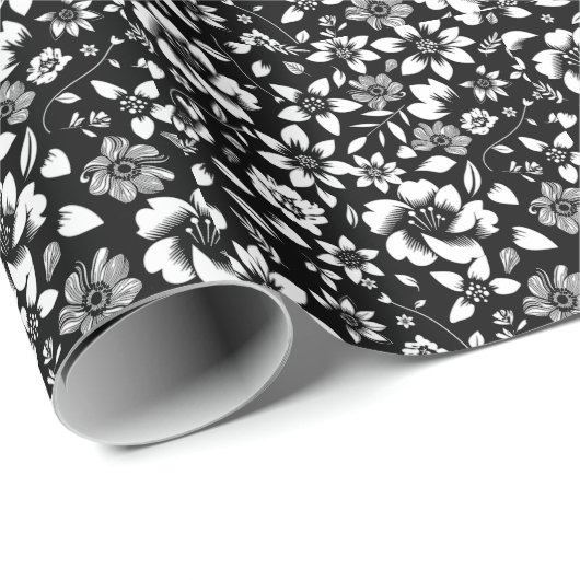 Schwarz-weiße Blätter der Moderne Geschenkpapier (Rolleneckpunkt)