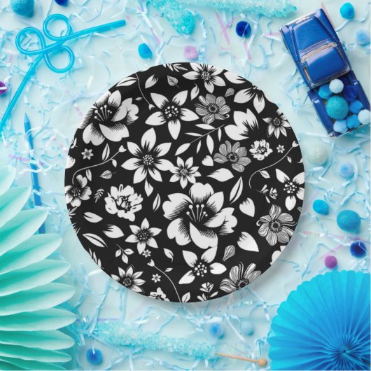 Schwarz-weiße Blätter der Moderne Pappteller (Party)