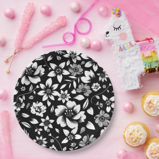 Schwarz-weiße Blätter der Moderne Pappteller (Party)