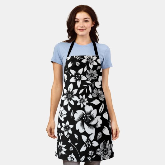 Schwarz-weiße Blätter der Moderne Schürze (Getragen)