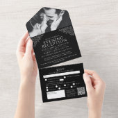 Schwarz-weiße Blätter Foto Abend Empfang UAWG QR All In One Einladung (Abreißen)
