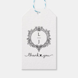 schwarz-weiße Blattmuster-Krest-Hochzeitseinladung Geschenkanhänger