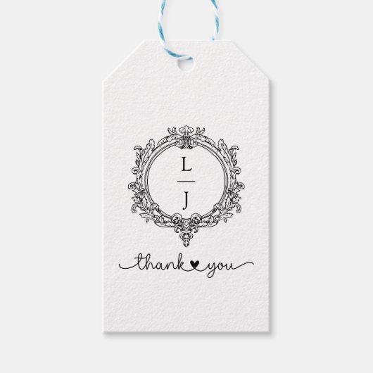 schwarz-weiße Blattmuster-Krest-Hochzeitseinladung Geschenkanhänger (Vorderseite)