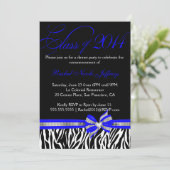 Schwarz-weiße blaue Zebra-Abschluss-Einladung 2014 Einladung (Stehend Vorderseite)