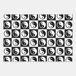 Schwarz-weiße Blockdruckaufzeichnung Yin-Yang Geschenkpapier Set