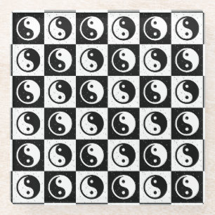 Schwarz-weiße Blockdruckaufzeichnung Yin-Yang Glasuntersetzer