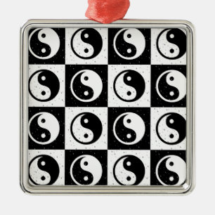 Schwarz-weiße Blockdruckaufzeichnung Yin-Yang Ornament Aus Metall