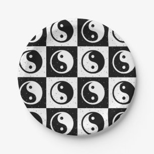 Schwarz-weiße Blockdruckaufzeichnung Yin-Yang Pappteller