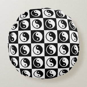 Schwarz-weiße Blockdruckaufzeichnung Yin-Yang Rundes Kissen