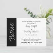 Schwarz-weiße Blockkarte "Hinweis" Zurückgestellte Einladung (Stehend Vorderseite)