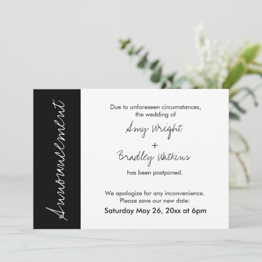 Schwarz-weiße Blockverkündung Einladung (Stehend Vorderseite)