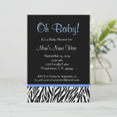 Schwarz-weiße Blue Zebra Print Baby Dusche Einladung (Stehend Vorderseite)