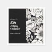 Schwarz-weiße Blume 80. Geburtstag Serviette (Vorderseite)