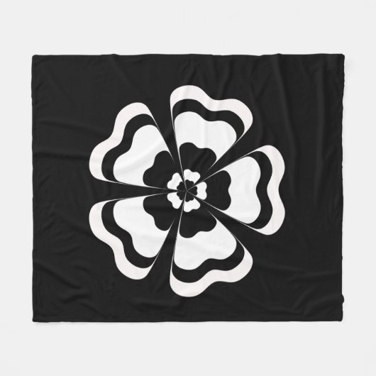 Schwarz-weiße Blume Form Monogramm Fleecedecke (Vorderseite (Horizontal))