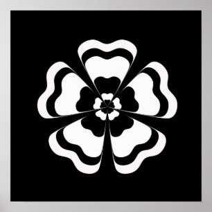 Schwarz-weiße Blume Form Monogramm Poster