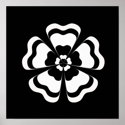 Schwarz-weiße Blume Form Monogramm Poster (Vorne)