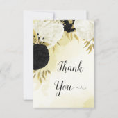 Schwarz-weiße Blume Gold Blätter Hochzeit Dankeskarte (Vorderseite)