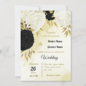 Schwarz-weiße Blume Gold Blätter Hochzeit Einladung (Vorderseite)
