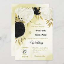 Schwarz-weiße Blume Gold Blätter Hochzeit