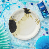 Schwarz-weiße Blume Gold Blätter Hochzeit Pappteller (Party)