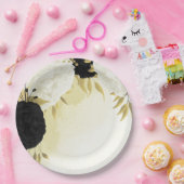 Schwarz-weiße Blume Gold Blätter Hochzeit Pappteller (Party)