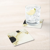 Schwarz-weiße Blume Gold Blätter Hochzeit Rechteckiger Pappuntersetzer (Vor Ort)