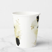 Schwarz-weiße Blume Gold Blätter Pappbecher (Rechts)