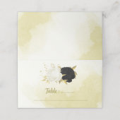 Schwarz-weiße Blume Gold Blätter Platzkarte (Außenseite Aufgefaltet)