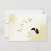 Schwarz-weiße Blume Gold Blätter RSVP Karte (Rückseite)