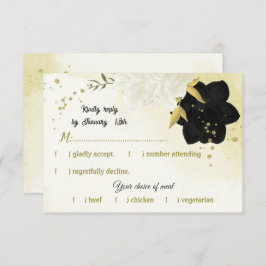 Schwarz-weiße Blume Gold Blätter RSVP Karte