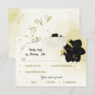 Schwarz-weiße Blume Gold Blätter RSVP Karte